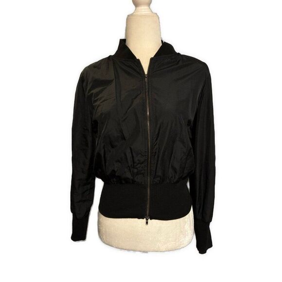 Prada Authentic Solid Black Nylon Sequin Long Sleeve Bomber Jacket 40 Small - Picture 1 of 8